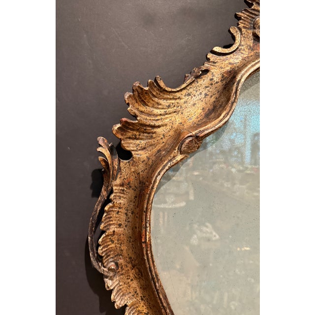 Wood Antique Italian Rococo Style Silver Gilt Wall Mirror For Sale - Image 7 of 9