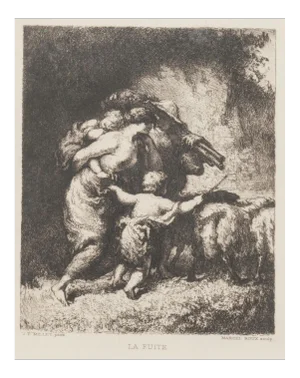 La Fuite Original Etching by Marcel Roux after J.F. Millet, 19th Century
