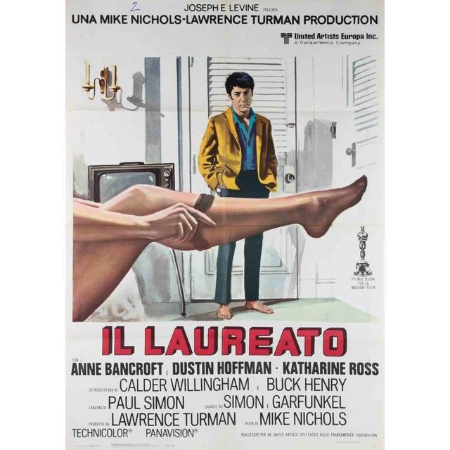 Vintage Poster Italian 2-Foglio (100 × 140 cm), United Artists Europe. Directed by Mike Nichols, starring Dustin Hoffman,...