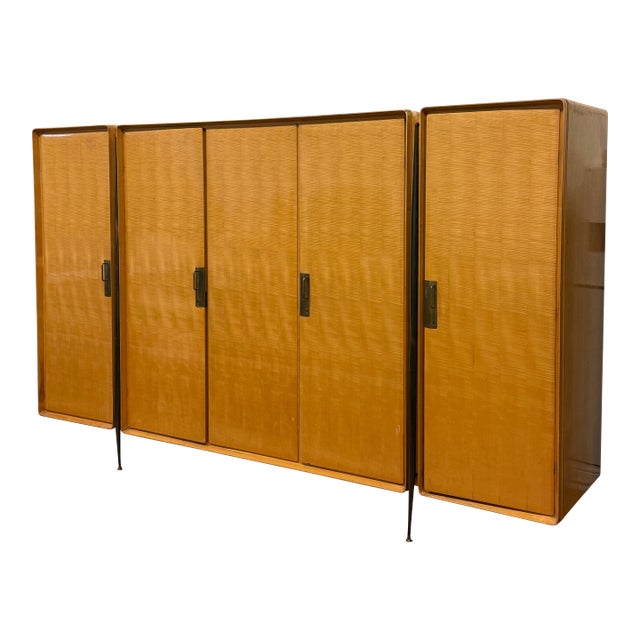 Mid 20th Century Silvio Cavatorta Italian Birch Wood Wardrobe With Three Sections For Sale