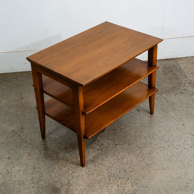 1960s 1960s Mid Century Modern Table Solid Wood End Side Nightstand 3 Tier Vintage Rectangular For Sale - Image 5 of 12