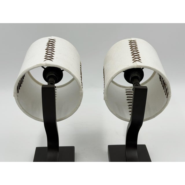 Paul Marra Bronze Finish Wall Sconces With Hand-Stitched Linen Shades - a Pair For Sale - Image 12 of 18