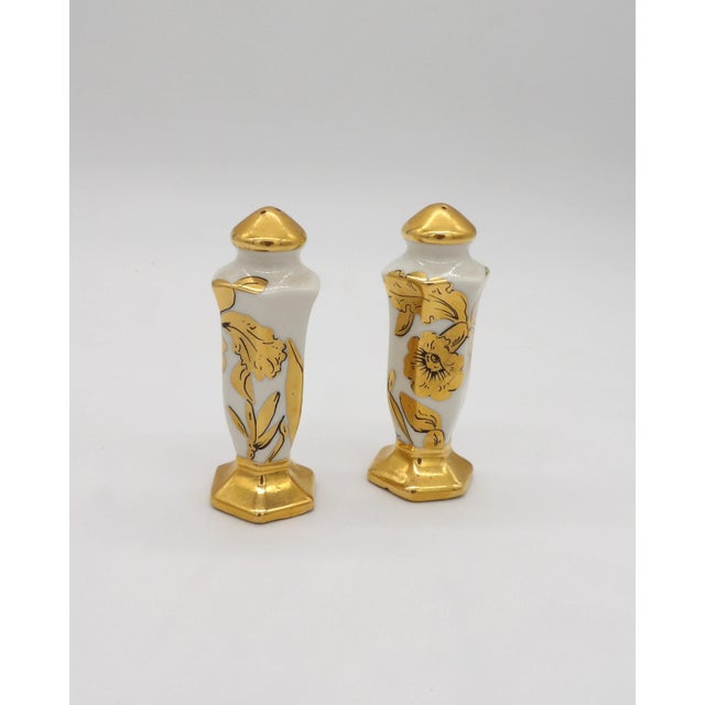 Antique Stouffer Chicago "Golden Orchid" Salt & Pepper Shakers — Artist Signed "B. Bales" | 24K Gold Hand Painted |...