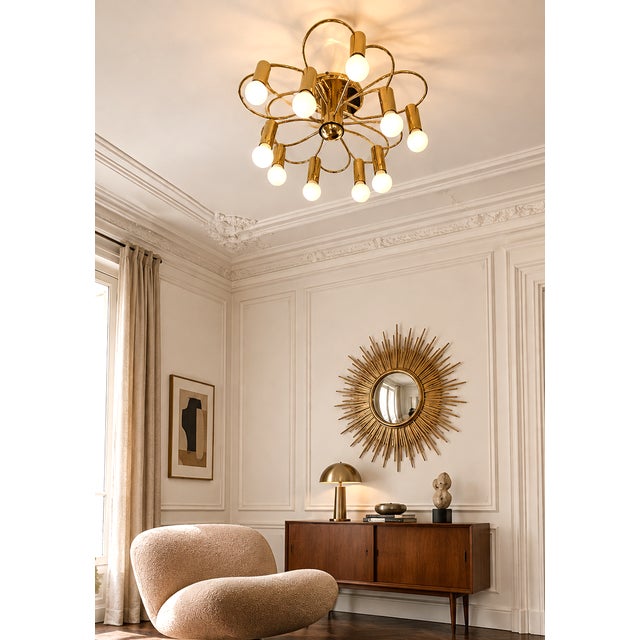 Mid-Century Brass 10-Light Chandelier from Honsel Leuchten, Germany, 1970s For Sale - Image 6 of 10
