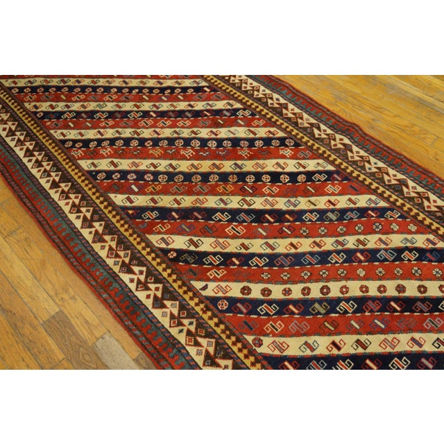 Extraordinary Ivory and Red Color With Symmetrical Design Antique Caucasian Shirvan Runner Rug For Sale - Image 9 of 12