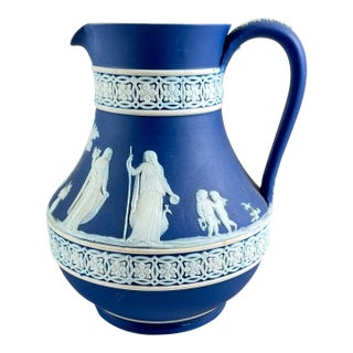 Wedgwood Jasperware Neoclassical Royal Blue Etruscan Pitcher For Sale
