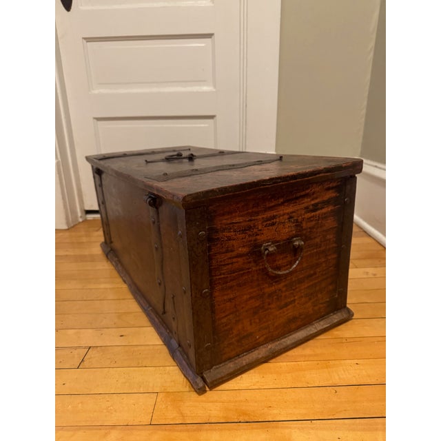 17th Century 17th Century Hand Hewn Storage Box With Hand Hammered Iron Details For Sale - Image 5 of 15