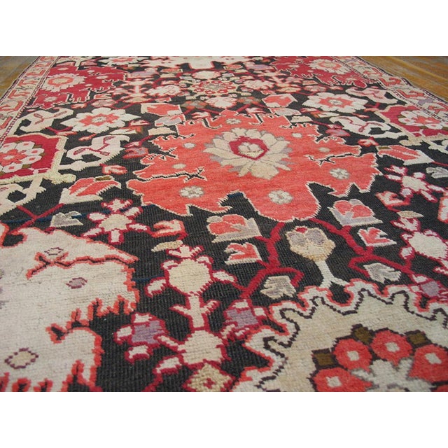 1930s Black Geometric Antique Caucasian Karabagh Rug 3'8" X 19'7" Handknotted Wool Carpet For Sale - Image 4 of 5