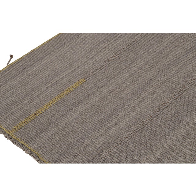 Rug & Kilim’s Contemporary Kilim Rug in Gray With Mustard and Brown Accents For Sale In New York - Image 6 of 7