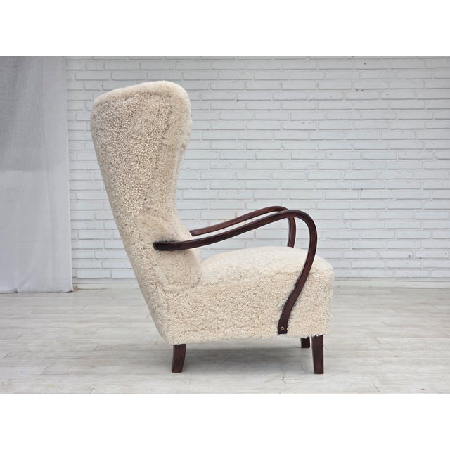 Danish High-Back Lounge Chair in Sheepskin, 1960s For Sale - Image 14 of 18