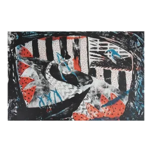 1986 Abstract Black Red Blue Serigraph