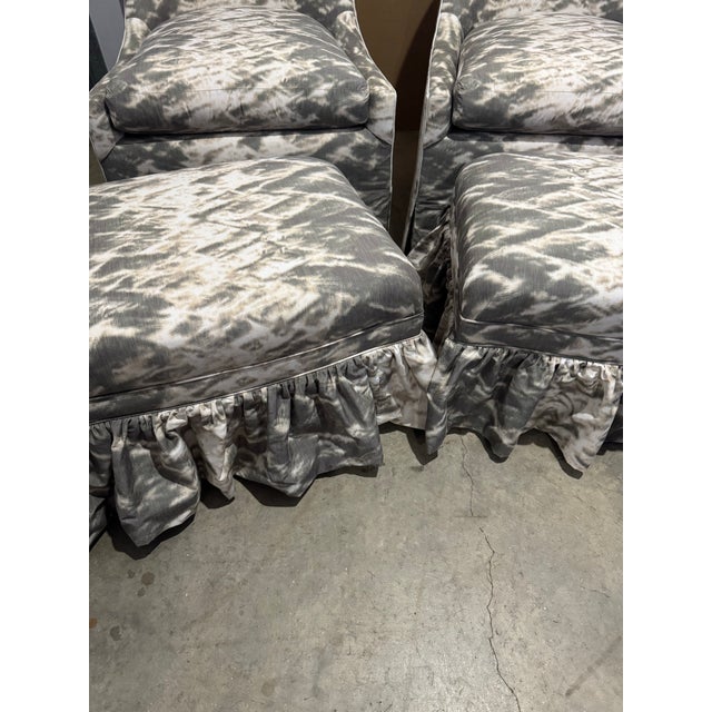 Pair of Luxe Lee Industries Chairs 2421-01 & Pair Swivel Ottomans 1430-00 For Sale - Image 9 of 12