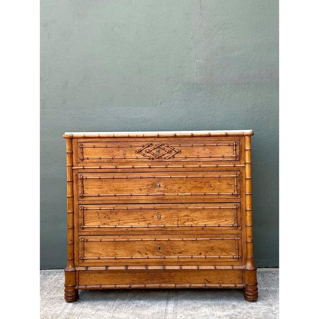 Vintage Wood and Marble Faux Bamboo Chest For Sale - Image 4 of 16