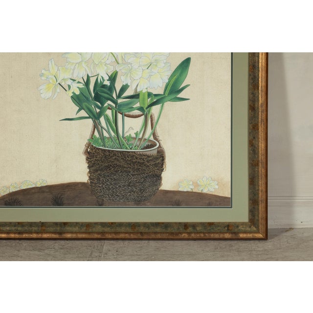 Framed Midcentury Japanese Botanical Print with Gold Leaf and Green Matte For Sale - Image 11 of 12