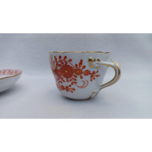 Ceramic Indian Painting Coral Red Demitasse Mokka Cup and Saucer Duo from Meissen Porcelain, 1950s For Sale - Image 7 of 11