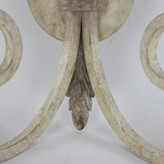 Silver Vintage-Style White and Silver Hollywood Regency-Themed Wrought Iron Wall Lamps - a Pair For Sale - Image 8 of 10