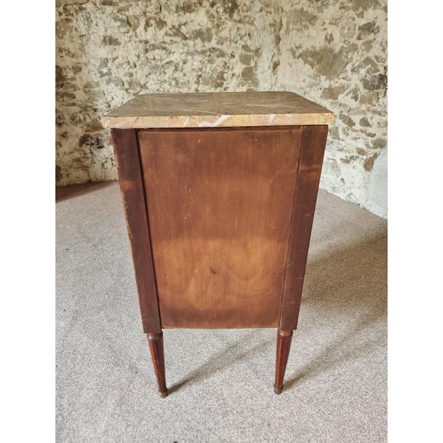 French Nightstand with Marble Top, Mahogany & Walnut Inlay, 1890s For Sale - Image 9 of 16