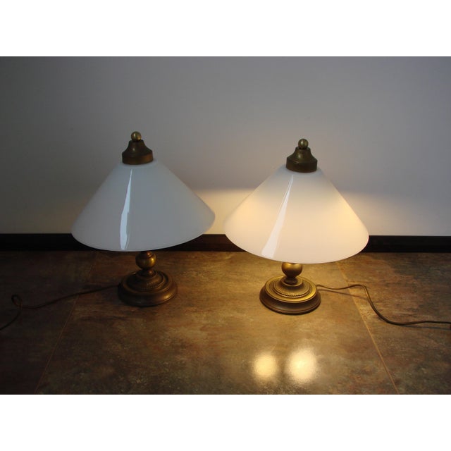 Vintage Bedside Lamps in Brass and Glass, 1970s, Set of 2, in Very Good conditions. Designed 1970 to 1979 European Plug...