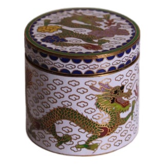 Vintage Cloisonné Trinket Box – Hand Painted with Floral & Bird Design For Sale