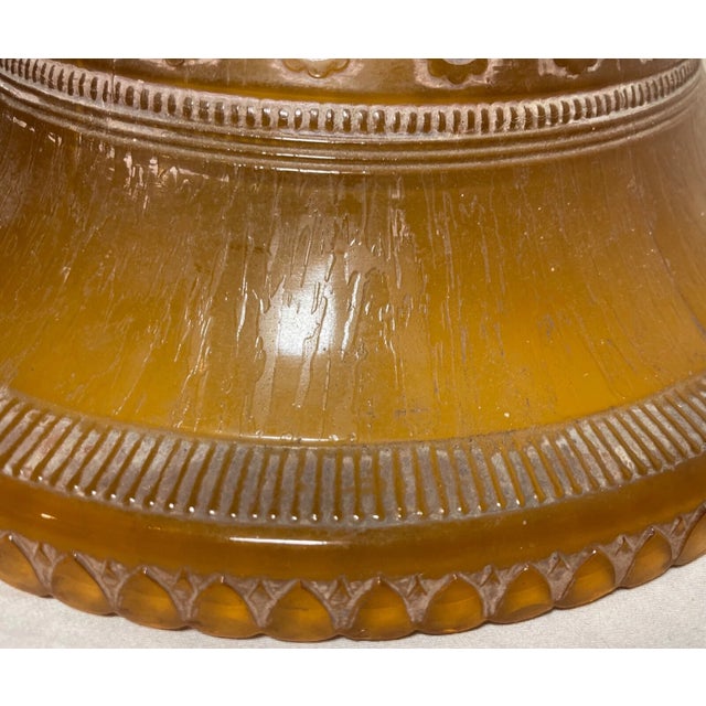Glass 1940s Large Art Deco Cameo Amber Glass Brass Hanging Fixture Electric Chandelier For Sale - Image 7 of 10