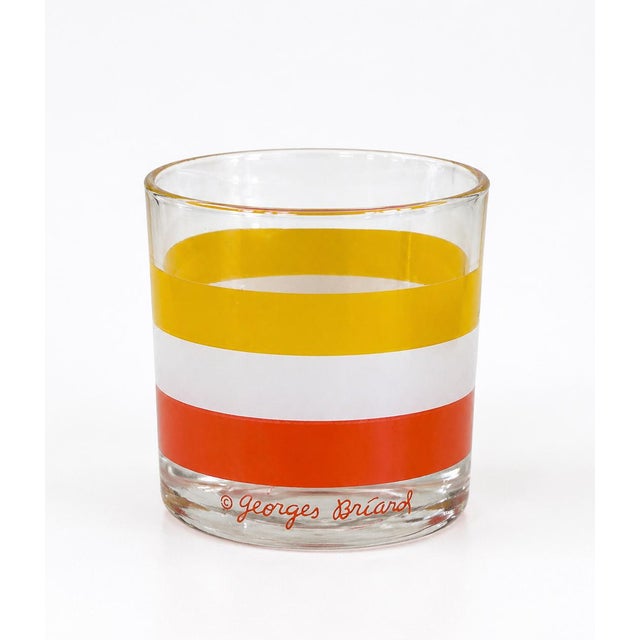 Mid-Century Modern Vintage Orange Mid Century Modern Yellow, White Striped Georges Briard Glasses. - Set of 8 For Sale - Image 3 of 5