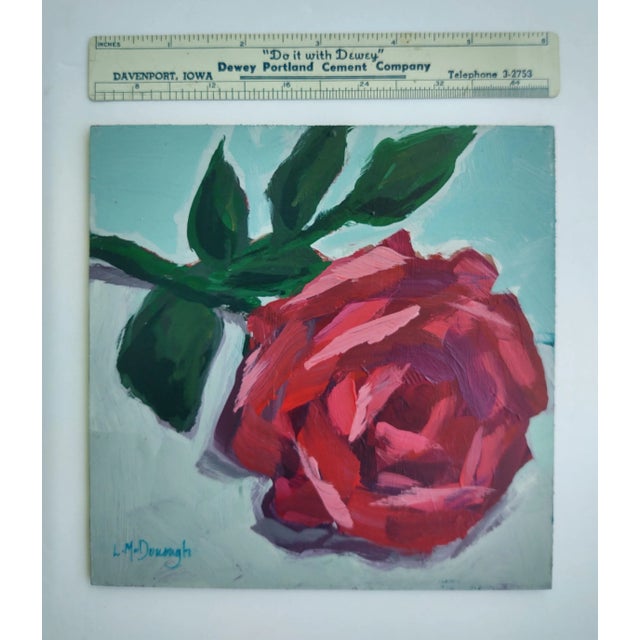 Small work..."Being Single" is an original floral acrylic painting on 6" x 6" hardboard panel by Linda McDonough. UV satin...