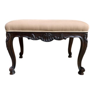 Antique French Carved Dark Oak Bench Stool Ottoman Louis XV Style For Sale