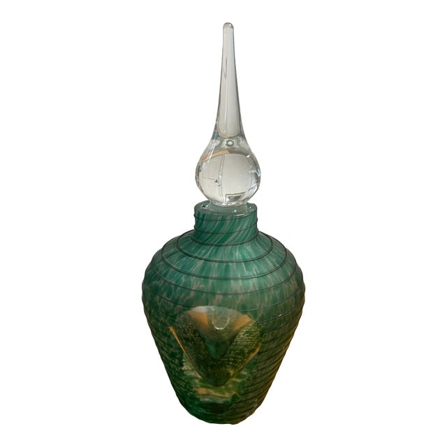 Vintage Multi Chamber Aqua Green Hand Blown Art Glass Perfume Bottle For Sale