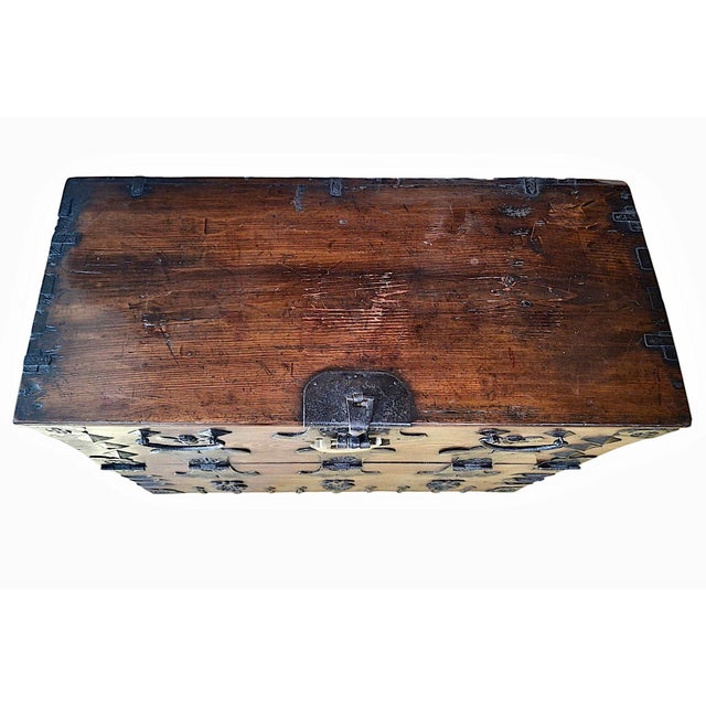 This striking piece is a 19th-century Korean Bandaji, or blanket chest. It features a drop-front opening mechanism, highly...