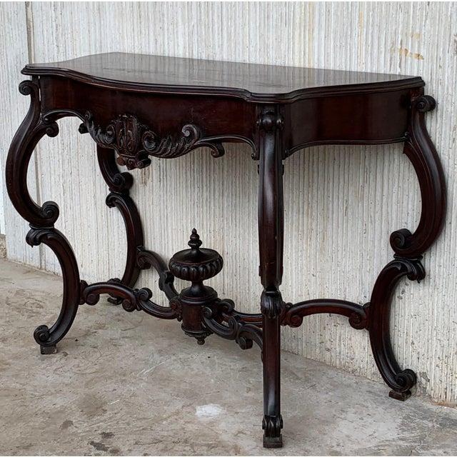 French 20th Century French Regency Carved Walnut Console Table With Drawer For Sale - Image 3 of 8