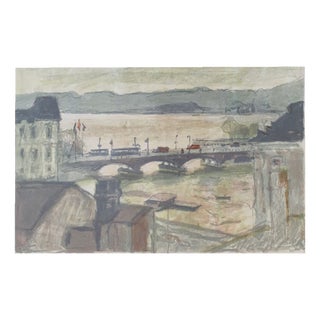 Hans Albert Falk, Pont de Zurich avec vue sur la rivière Limmat, Gouache on Paper, Framed For Sale