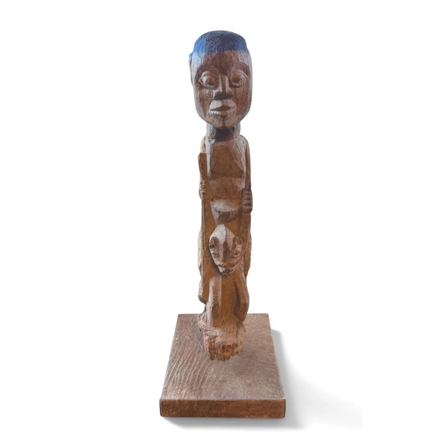 1960s Antique African Veranda Post Depicting Mounted Warrior With Indigo Cap, C 1960s For Sale - Image 5 of 7