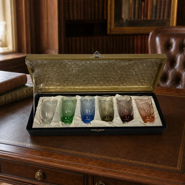 Mid 20th Century Japanese Multicolor Cordial Glasses in Original Presentation Case – Set of 6 For Sale In Atlanta - Image 6 of 6