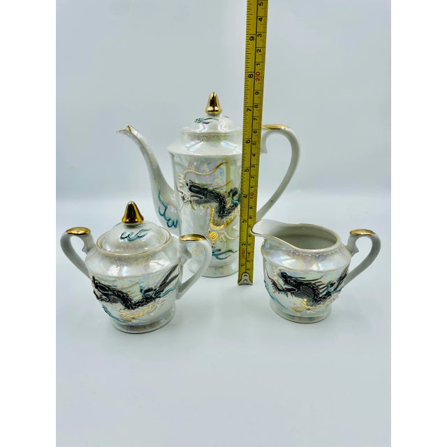 Vintage White Dragon Ware Lusterware Moriage Geisha Lithophane Tea Set- 15 Pieces For Sale - Image 11 of 13