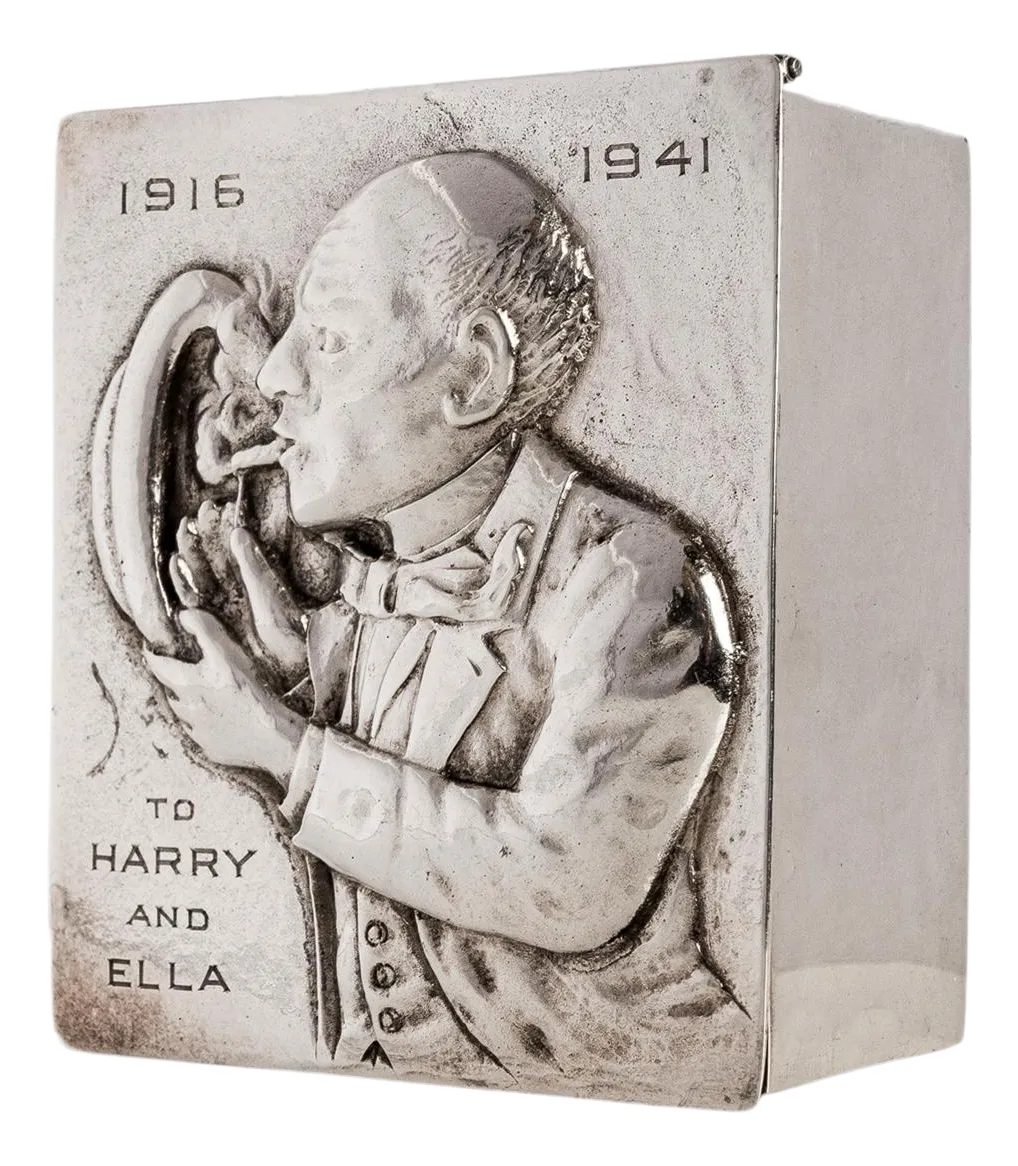 novelty cigarette case Antique American Art Deco Sterling Silver Novelty Repoussé Cigarette Box  1925