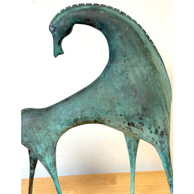 Monumental Italian Modernist Patinated Bronze Horse Sculpture, Etruscan Taste For Sale - Image 10 of 12