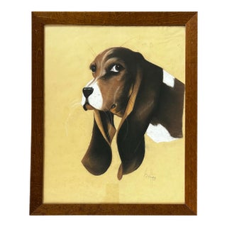 Vintage 1959 Framed Pastel Portrait of a Beagle Dog For Sale