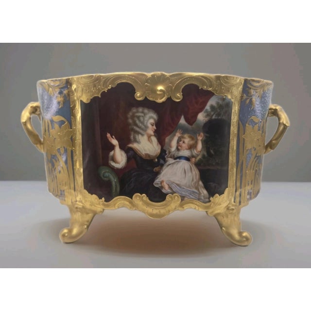 Dresden Centerpiece Cache Vase Iridescent Gold Gilt Daffodils Vienna Art Nouveau Porcelain For Sale - Image 12 of 12
