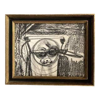 1970’s Original Outsider Abstract Charcoal Drawing Vintage Frame For Sale