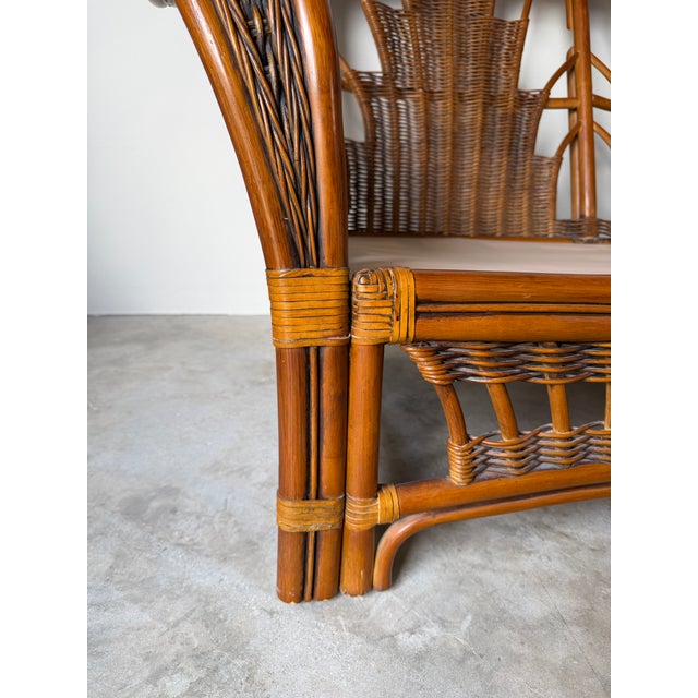 Vintage Coastal Organic Bohemian Rattan & Leather-Wrapped Loveseat For Sale - Image 11 of 12