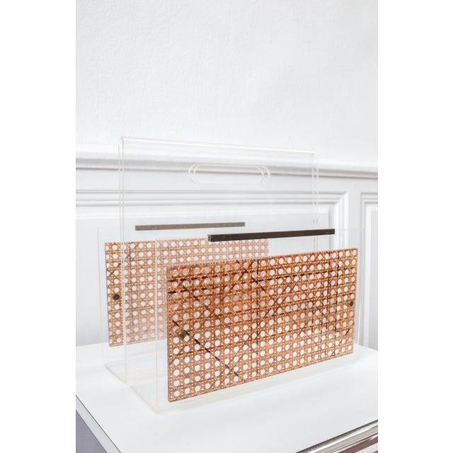 Magazine Rack in Acrylic Glass and Caning, 1970s For Sale - Image 3 of 17