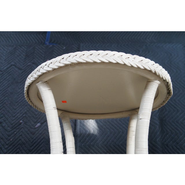 Vintage Boho Chic White Wicker Bamboo Rattan Round Pedestal Table Stand For Sale - Image 10 of 11