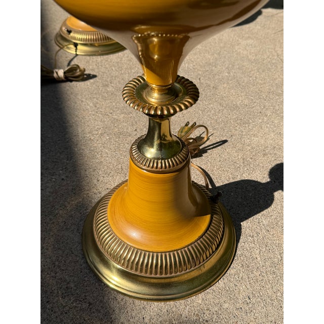 1970s Stiffel Torch Table Lamps, Brass and Enamel- A Pair For Sale - Image 12 of 12