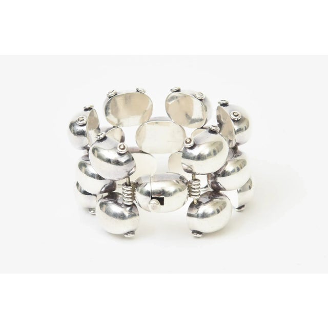 Vintage Sterling Silver Ball Linked Cuff Bracelet Hallmarked, 1970's For Sale - Image 9 of 11
