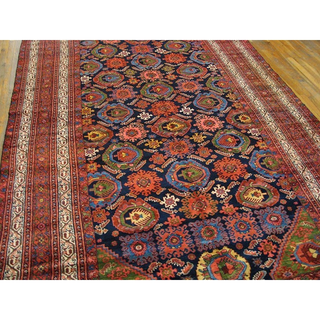 19th Century Striking Bold Colors in a Navy Background Antique Persian Malayer Gallery Rug For Sale - Image 5 of 6