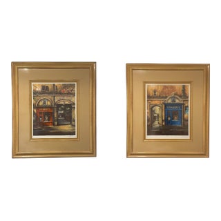 Signed Limited Edition Paris Street Scene Prints – Set of 2 – “Antiquités Ii” & “Lingerie” – Custom Framed For Sale