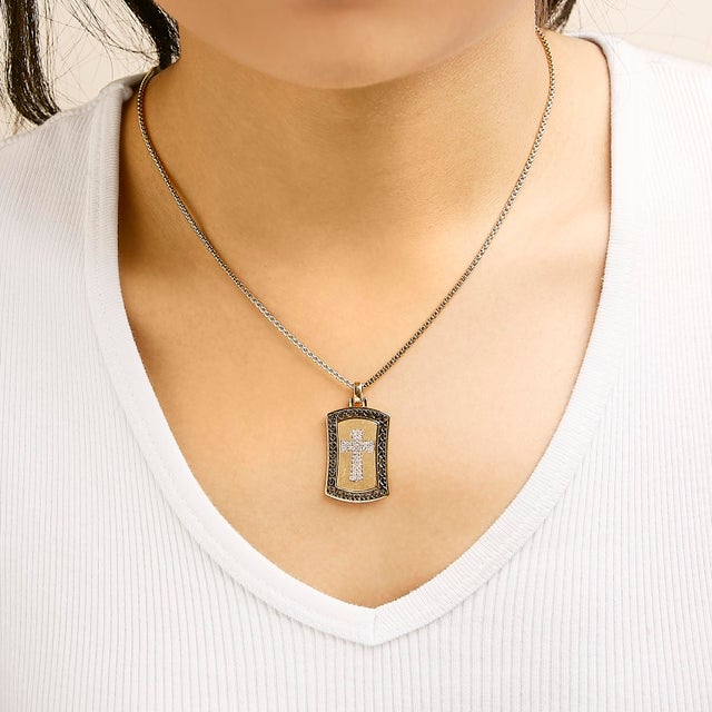 Haus of Brilliance 14K Yellow Gold Plated Sterling Silver 1/4 Cttw Diamond Cross Dog Tag Pendant Necklace For Sale - Image 4 of 5