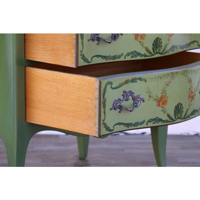 1950s French Provincial Hand-Painted Green Tall Chest of Drawers For Sale - Image 15 of 18