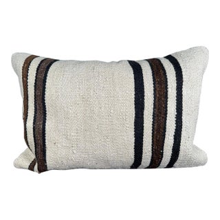 Turkish Hemp Pillow Cushion Natural Beige Black Pillow Cushion Cover 16" x 24" For Sale