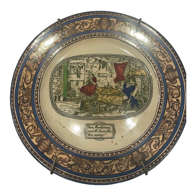 Vintage Adams "The Old Curiosity Shop" Dickens Transferware Plate With Blue Trim For Sale